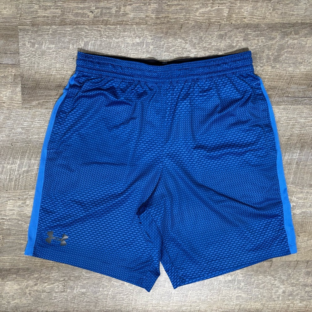 Under Armour Mens Blue Athletic Shorts HeatGear Loose Fit Large Athleisure AOP